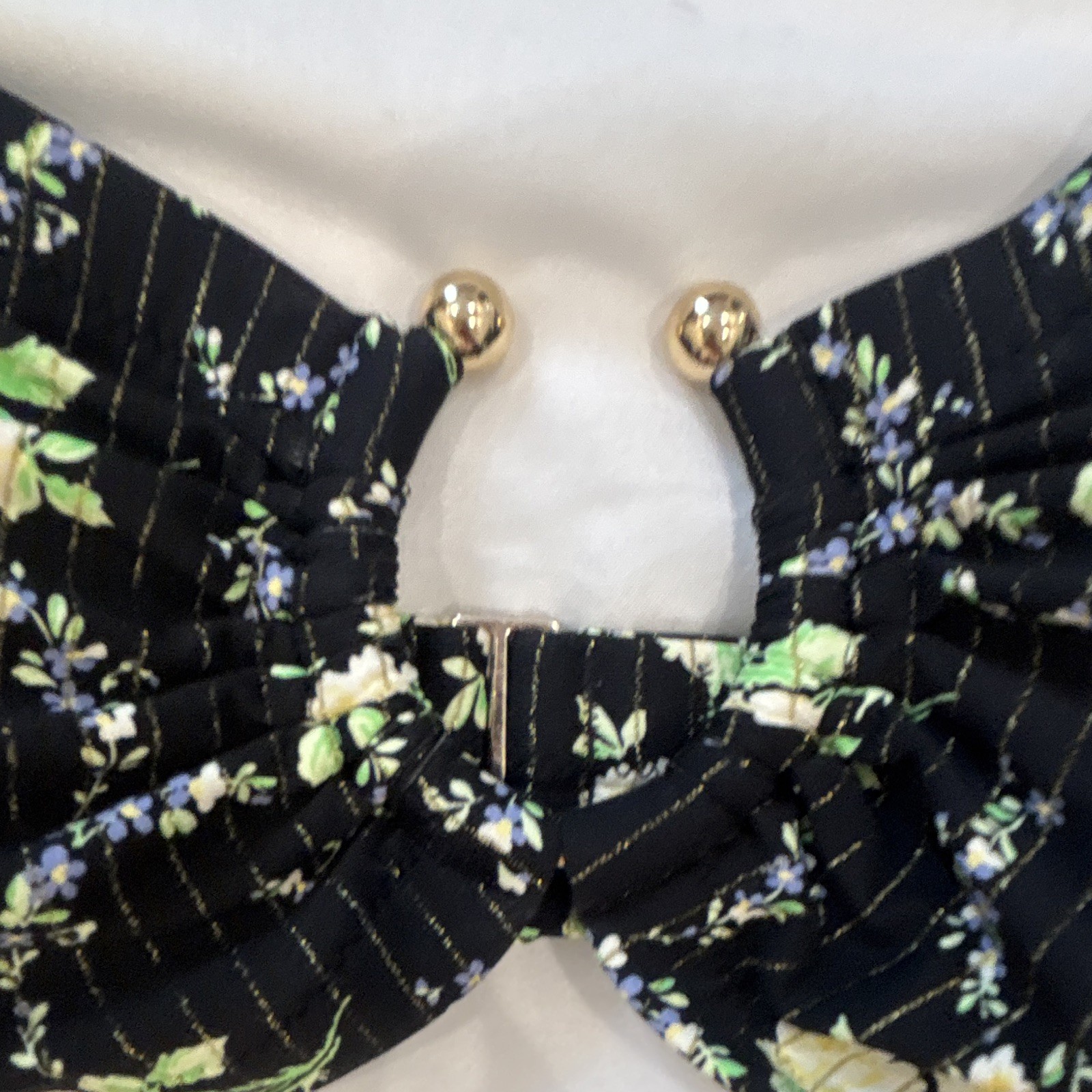 Aerie XL High-Waisted Bandeau Bikini Set Floral Striped Black Yellow