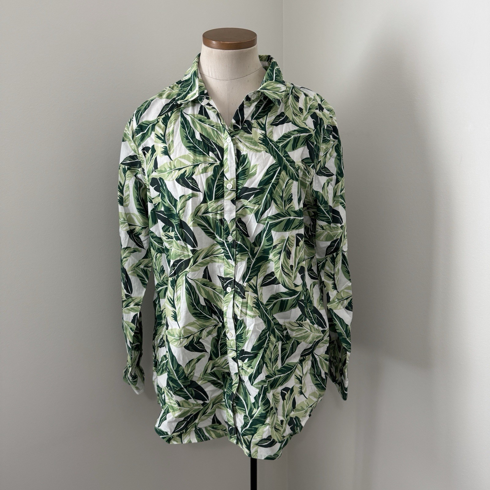 J McLAUGHLIN Women’s XL Lois Shirt Button Down Green Palm Tropical Leaf Beach