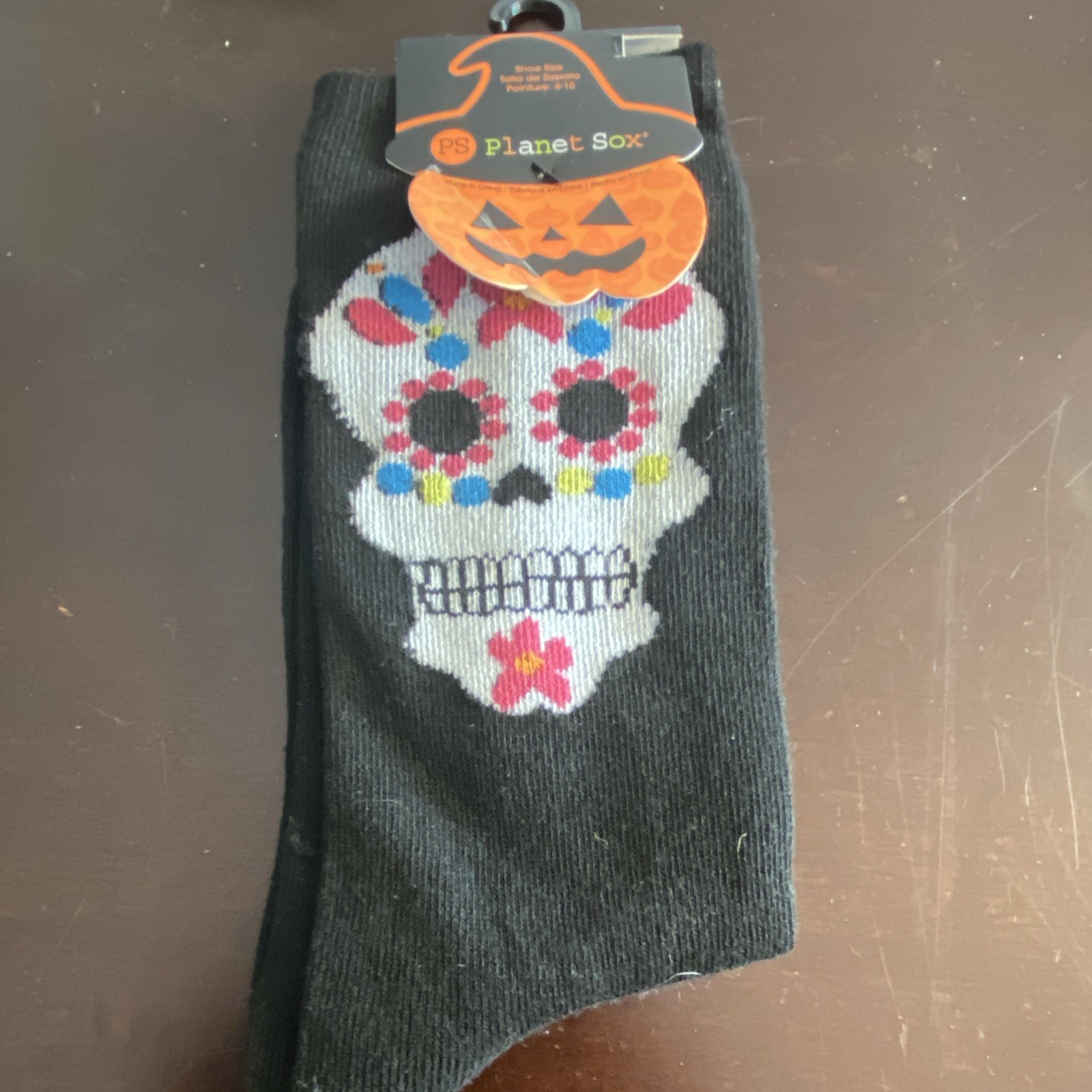 Planet Sox Women’s Crew Socks Size 4-10 Cotton Blend Opaque Sugar Skull Black