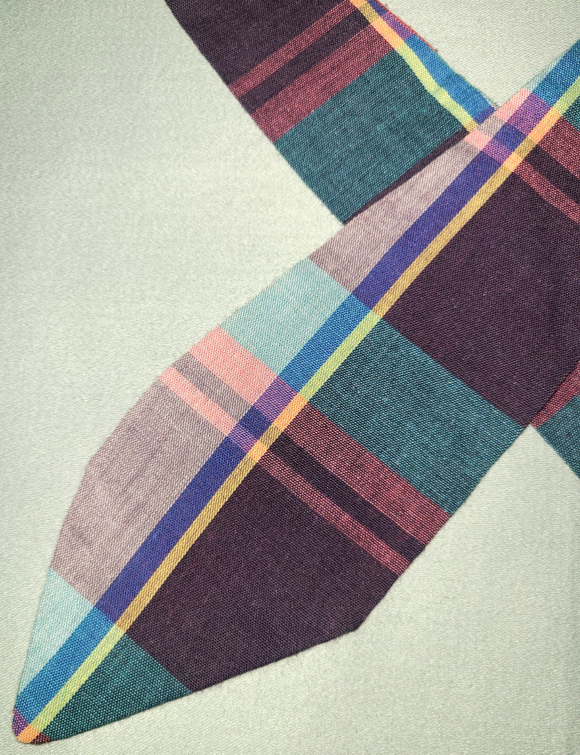 Vtg cotton Madras plaid multicolor reversible tie, red blue purple green