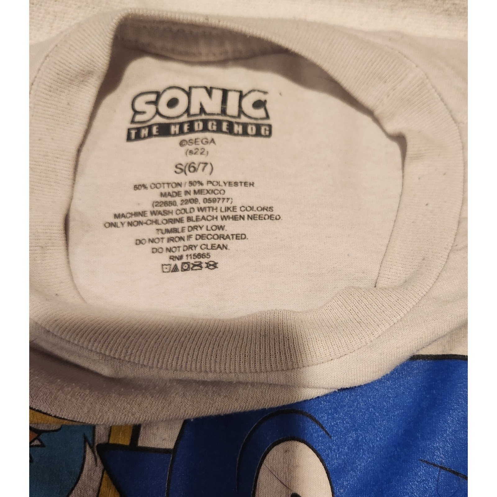 Sega Sonic the Hedgehog Kids T-Shirt S (6/7) White Crew Short Sleeve Graphic Tee