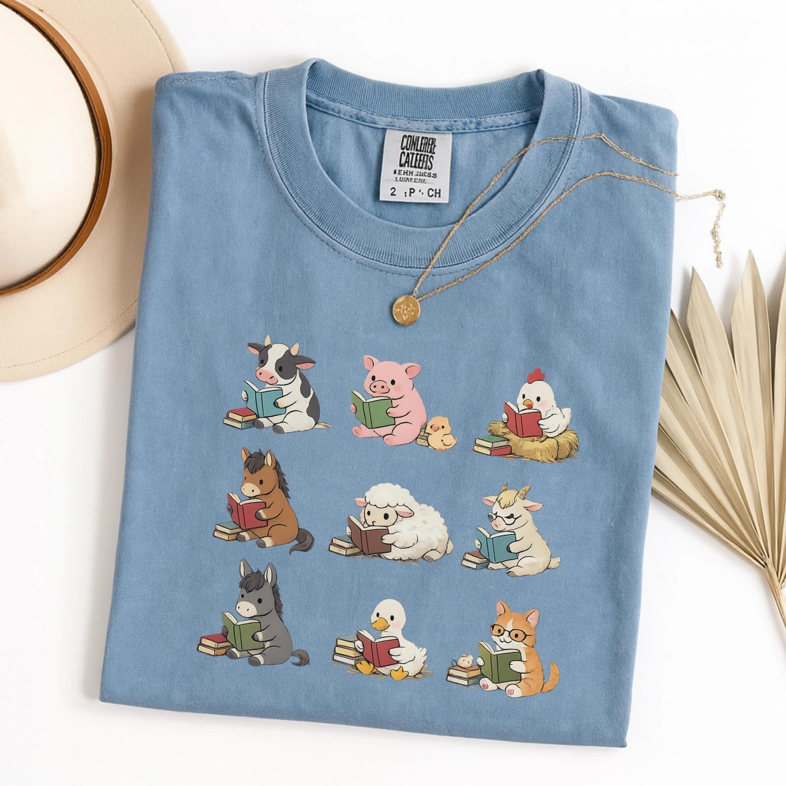 Comfort Colors Farm Animals Reading Book Lover Teacher Librarian T-Shirt