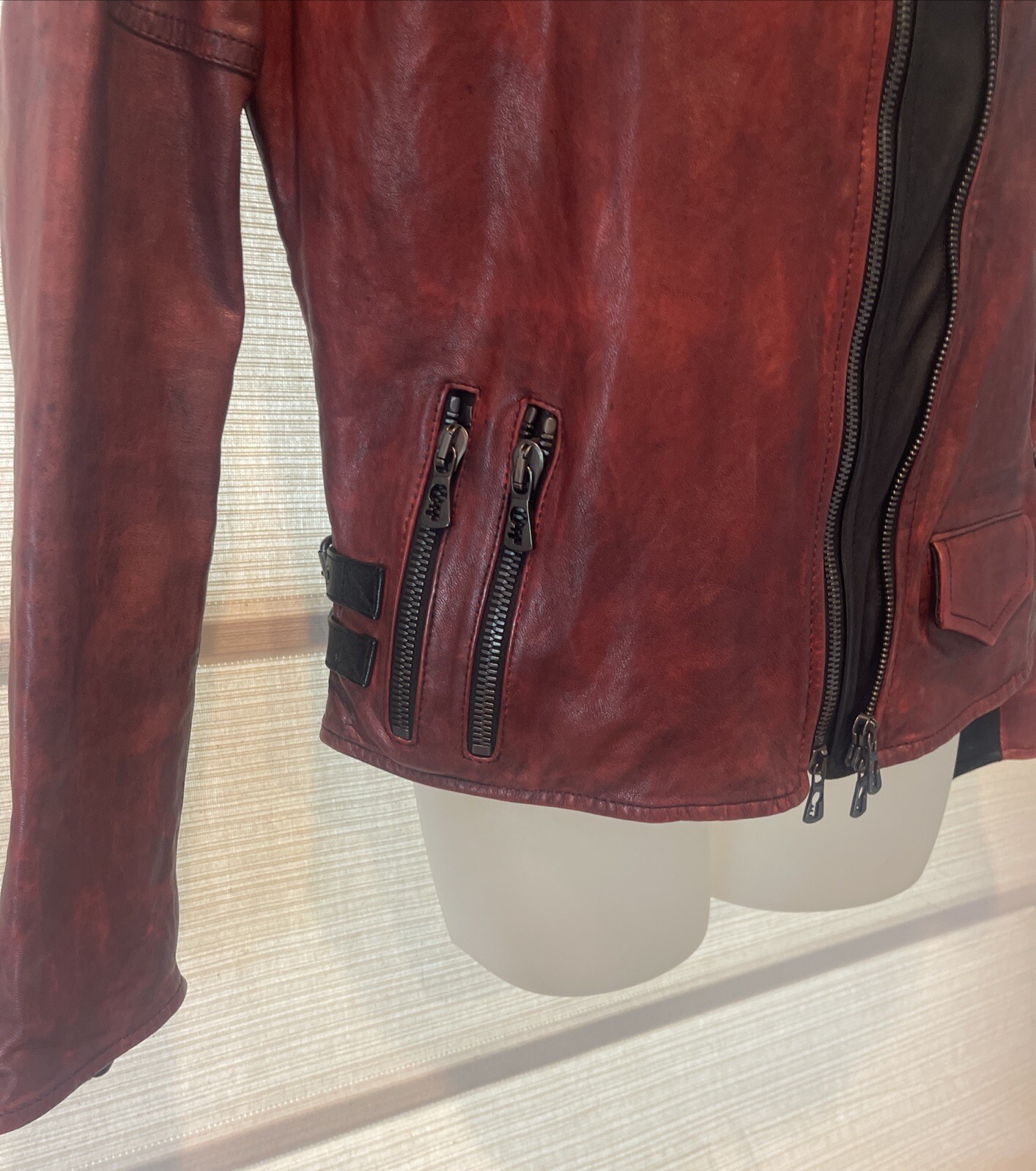 Benheart Limited Edition Red/Blk Moto Leather Jacket Made Italy Sz. 44 US 6 NWOT