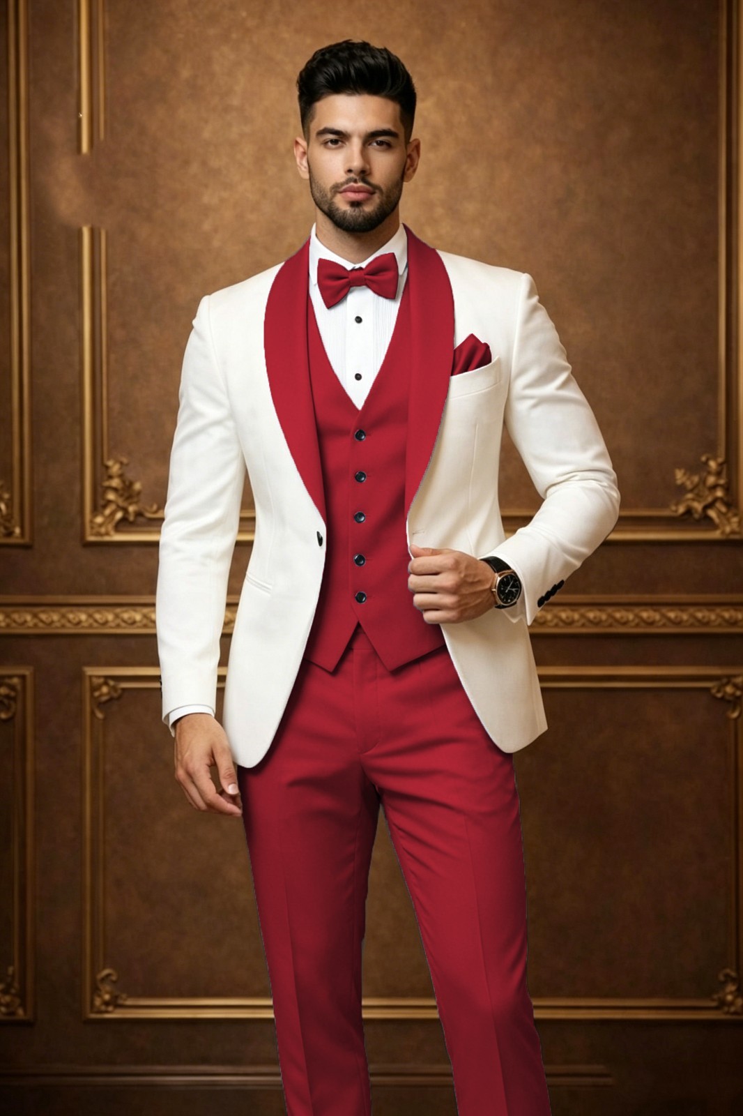 Business 3Pcs Men’s Suit Formal Wedding Tuxedos Jacket Shawl Lapel Blazer Coat