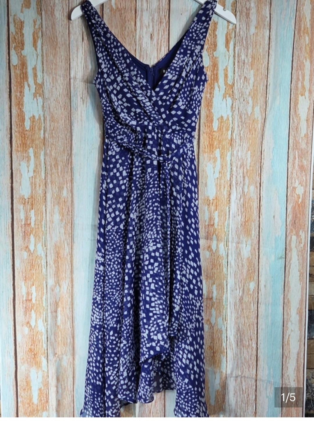 DKNY Double V Faux Wrap in Blue Size 0 Chiffon Sleeveless High Low Dress