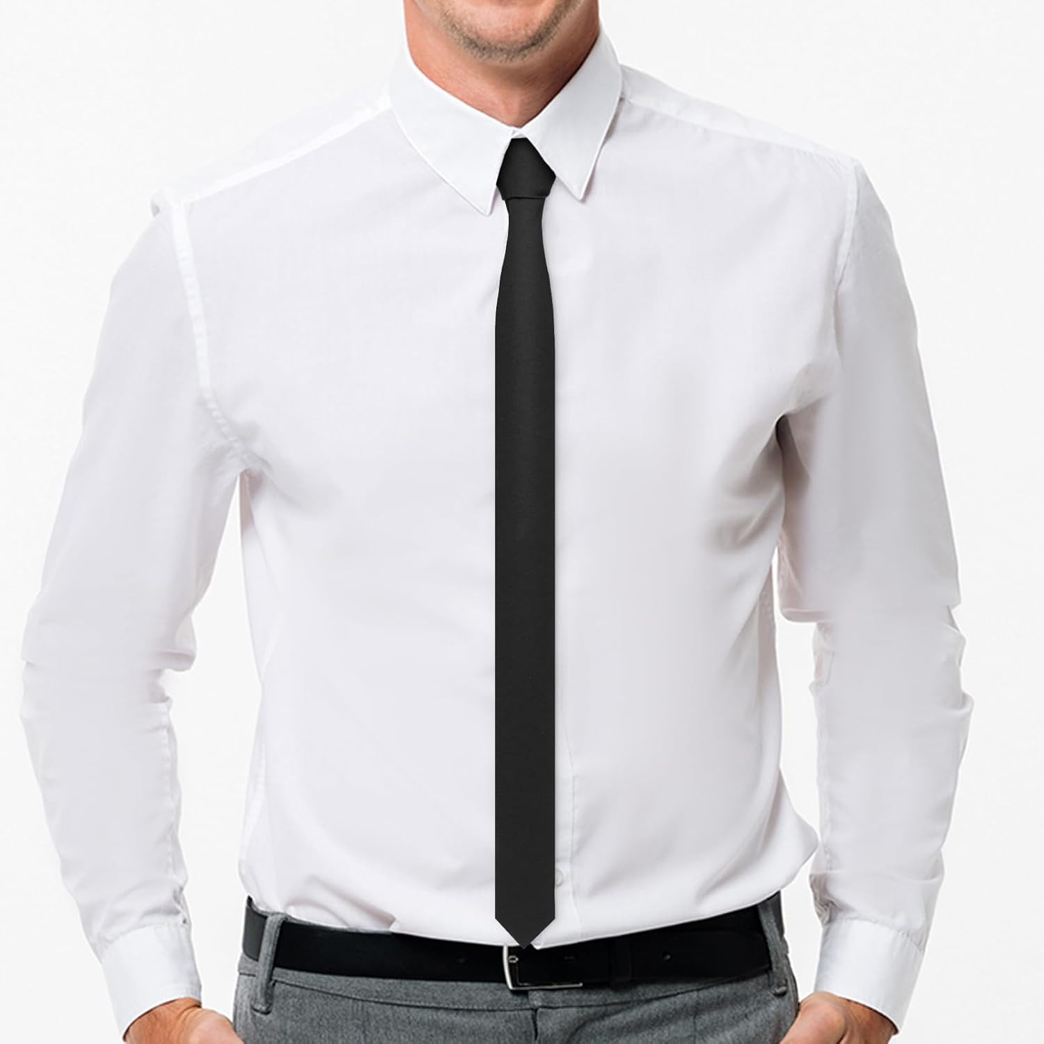 Men’s Ties Solid Pure Color 1.58″ (4CM) Plain Slim Necktie Skinny Black Ties For