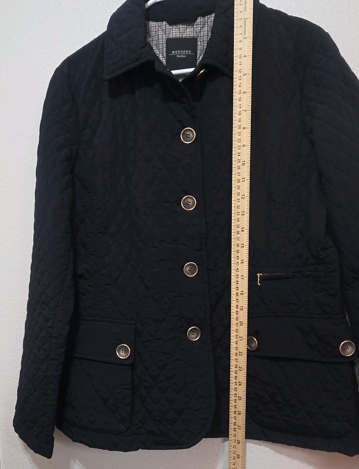 Weekend Max Mara Womens Black Quilted Button Jacket Pockets Size 42, 12 US