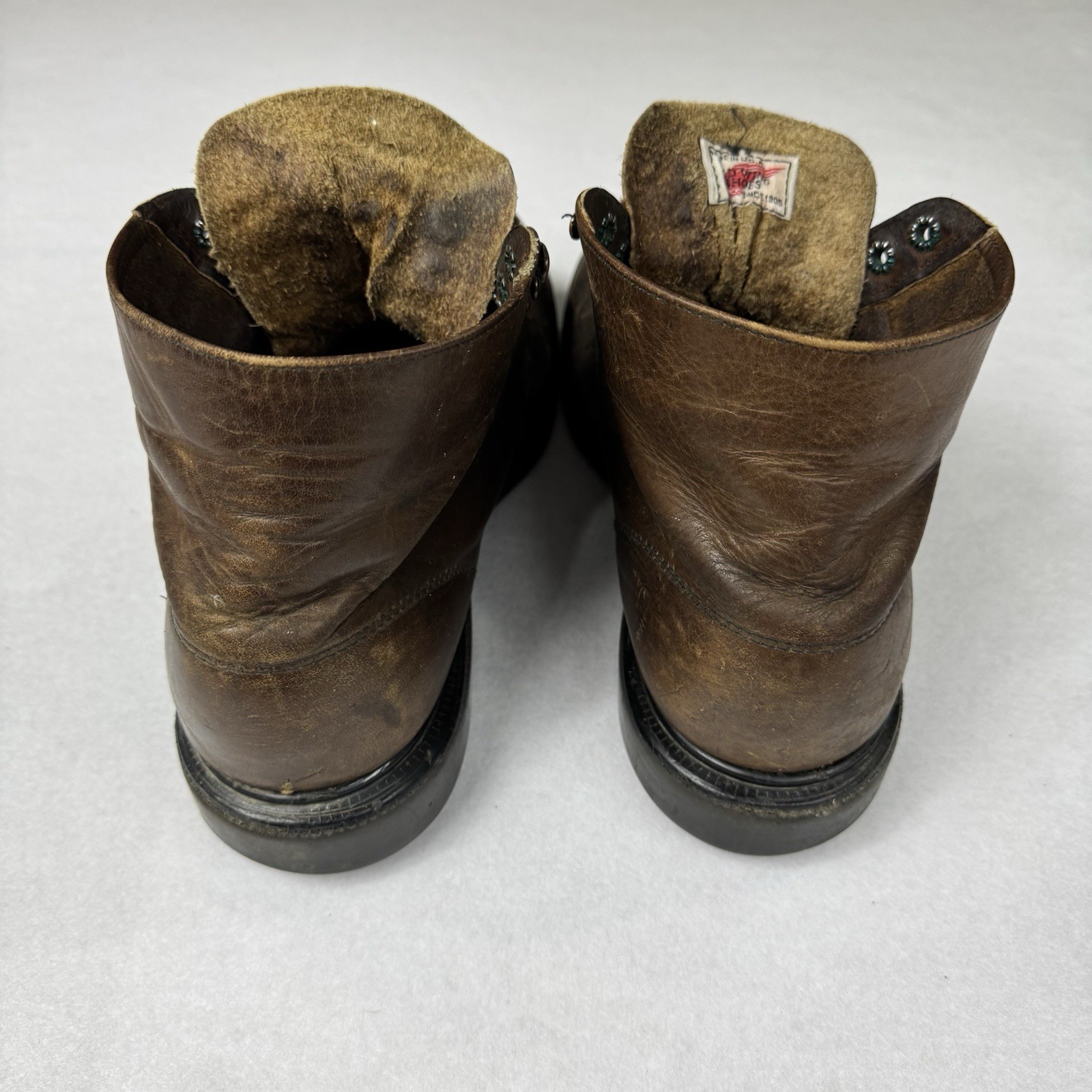 Vintage Red Wing 583 Brown Leather Work Boots USA Made Size 10 Distressed Patina