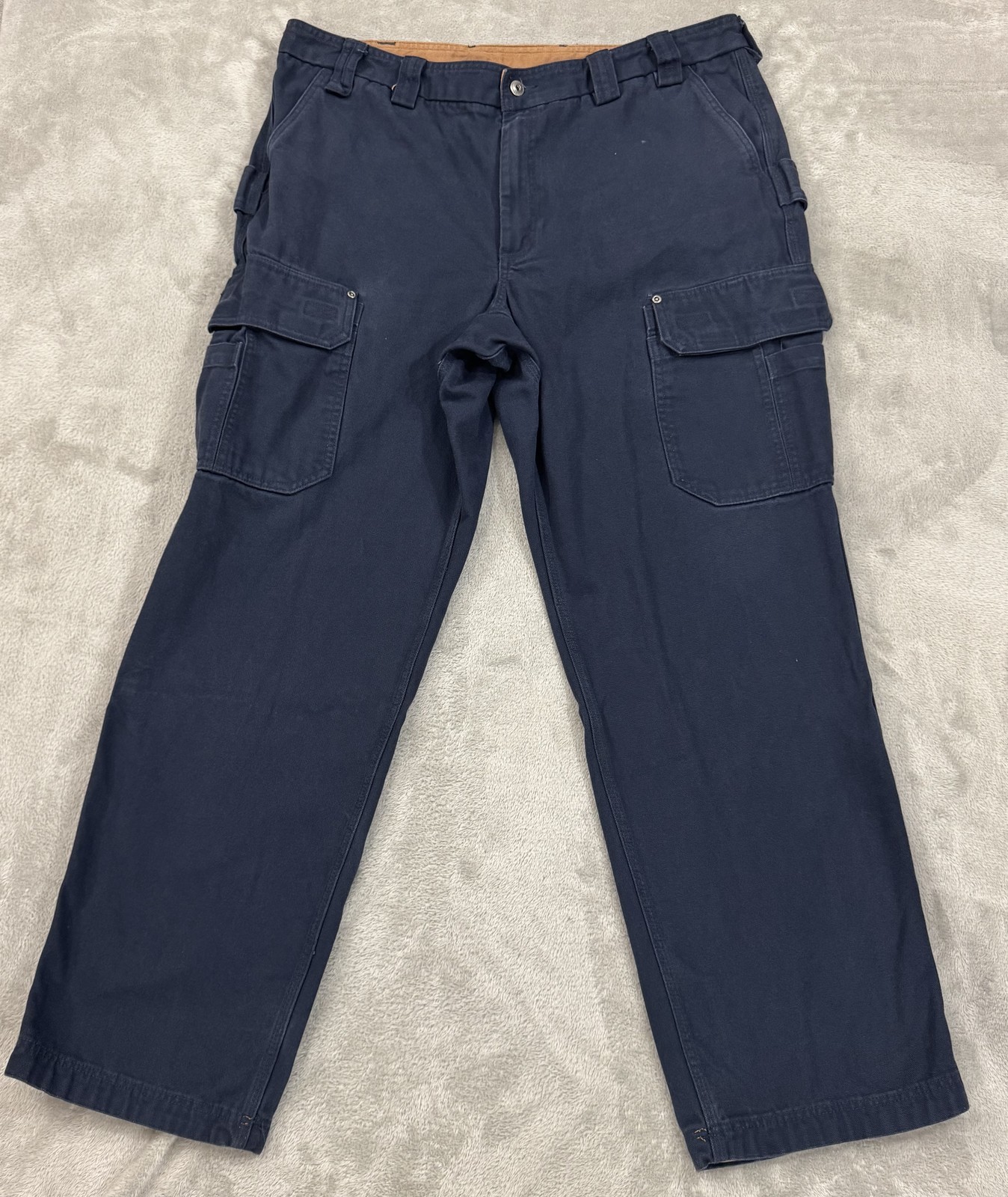 Duluth Trading Fire Hose Pants Mens 42×34 Blue Canvas Gusseted Hammer Loop Cargo