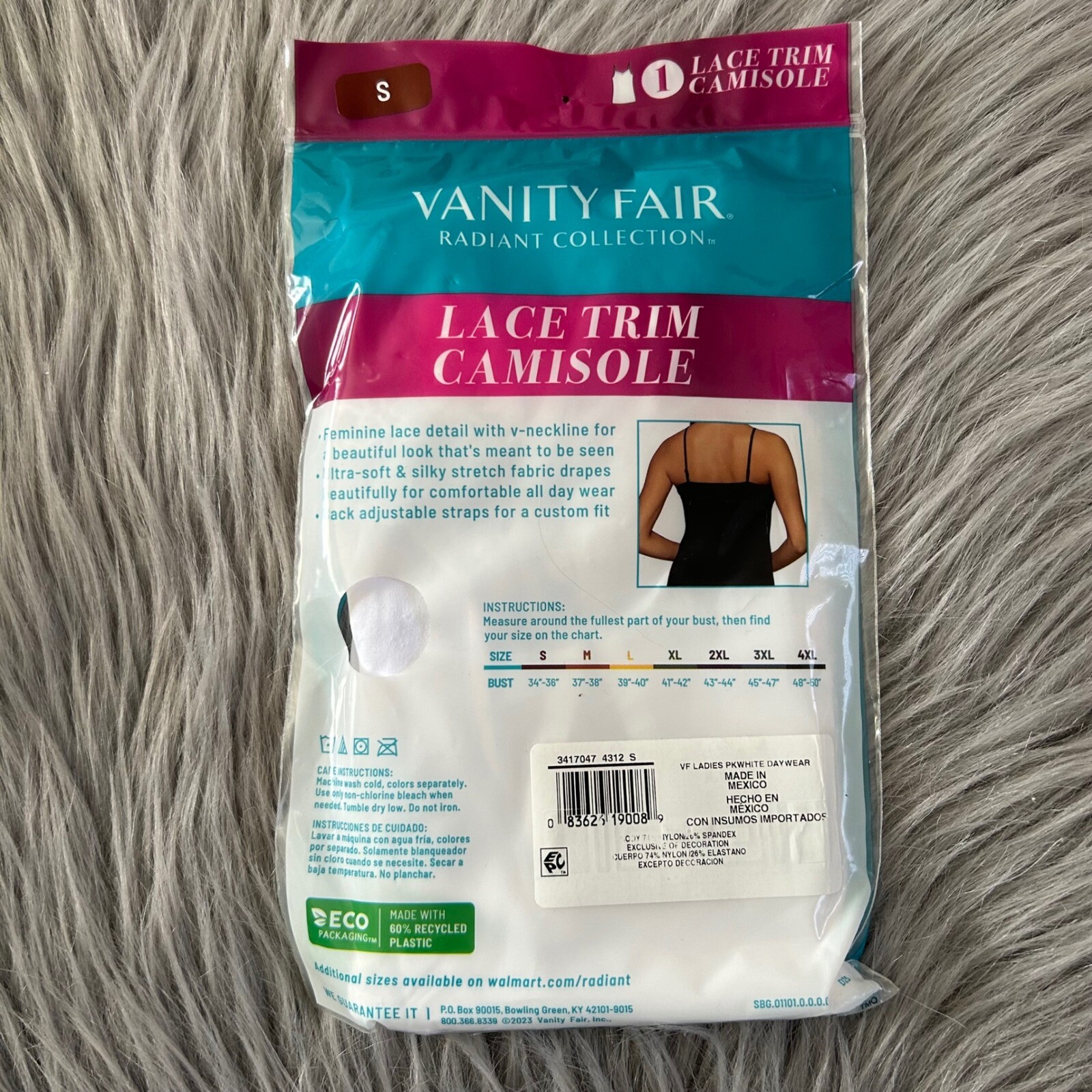 Vanity Fair Radiant Collection Lace Trim Camisole Womens Size Small White Tank