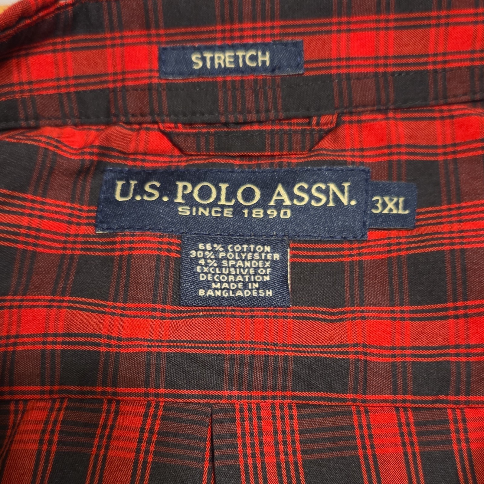 U.S. Polo Assn. Mens Red Black Plaid Stretch Long Sleeve Button-Down 3XL 48
