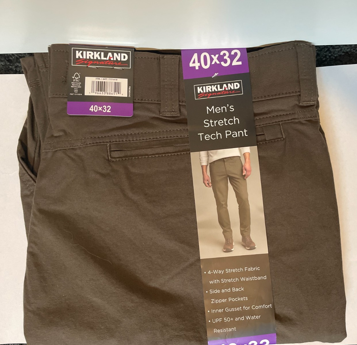 Kirkland Signature Men’s Stretch Tech Pants Black Brown Grey 38 40 in 29, 30, 32
