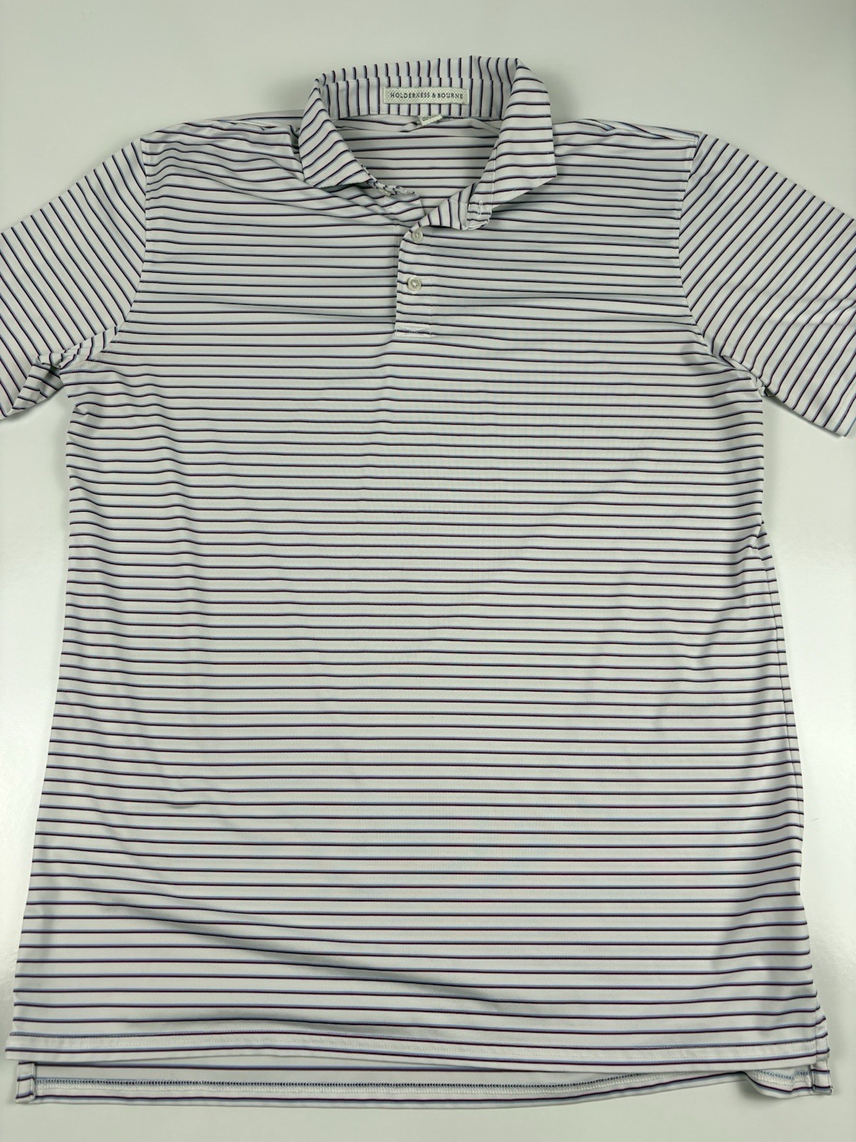 Holderness & Bourne The Sutton Golf Polo Mens L Tailored Fit White Stripe HB2003