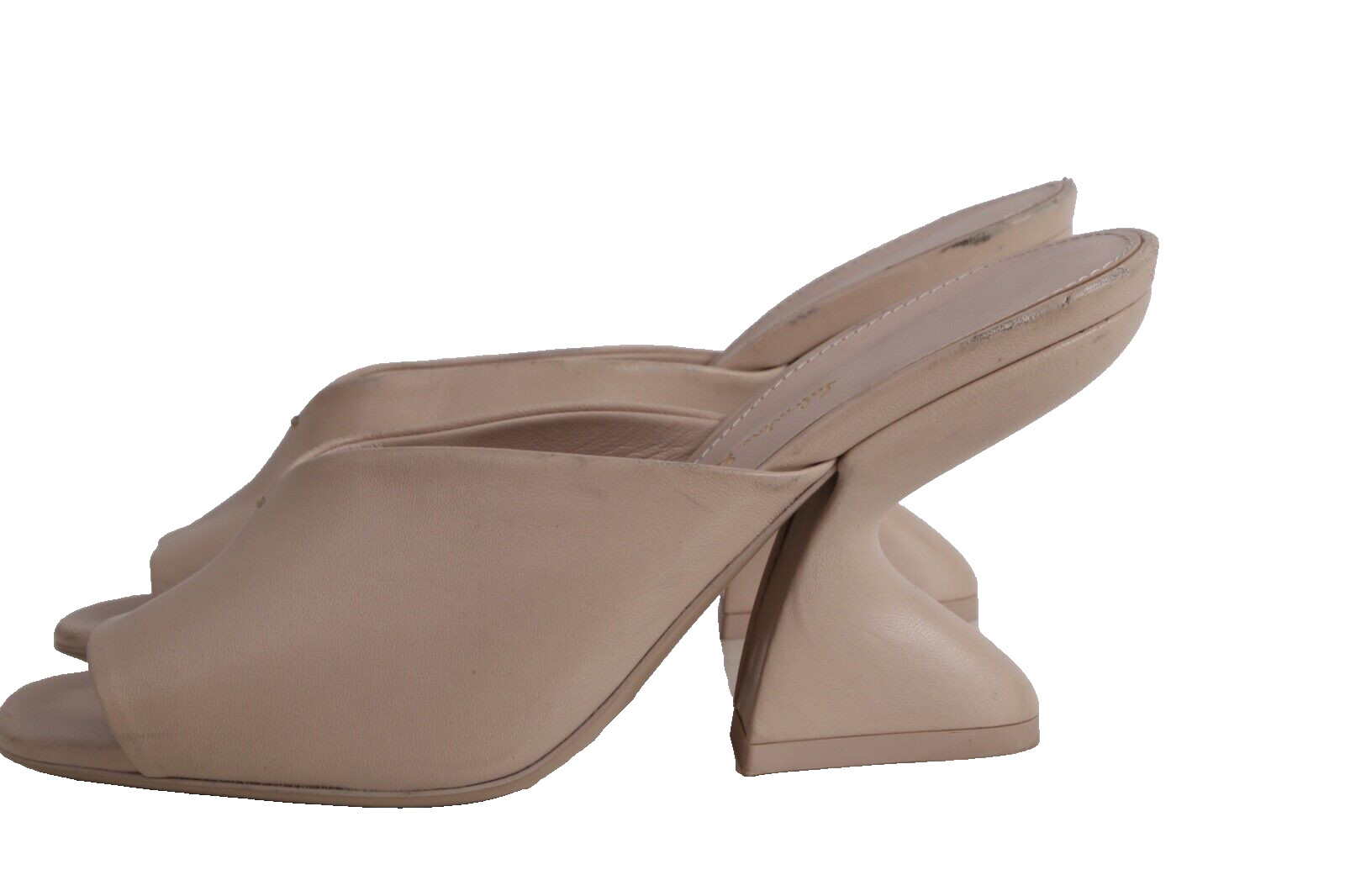 Salvatore Ferragamo Sansu Carrara Cream Leather F-Heel Pointed Toe Mules Shoes 6