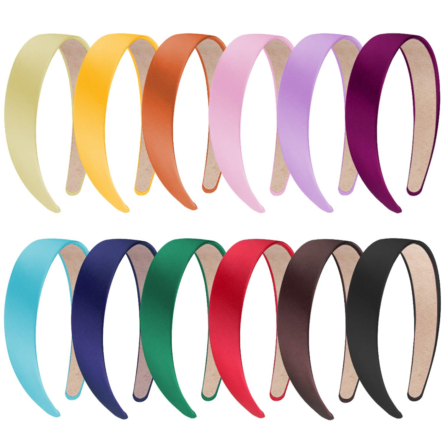12 Pieces Satin Headbands 1″ Wide Non-Slip Headband Colorful Headbands DIY Hair
