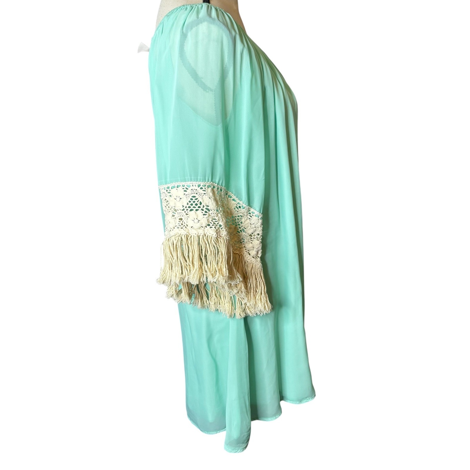 Accessorize in Style Mint Dress Womens Medium Crochet Fringe Bohemian Boho