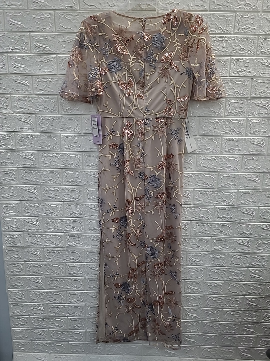 New J.S.Collection Daphne Flutter Colums Gown Mauve Silver Size 6