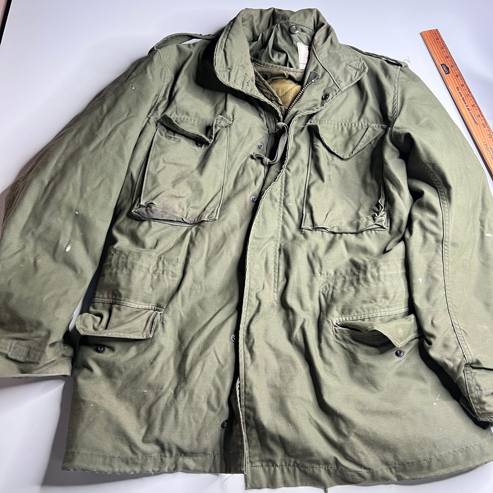 Vintage 1976 US Military M-65 Field Jacket Winfield Olive Drab Medium Long Liner