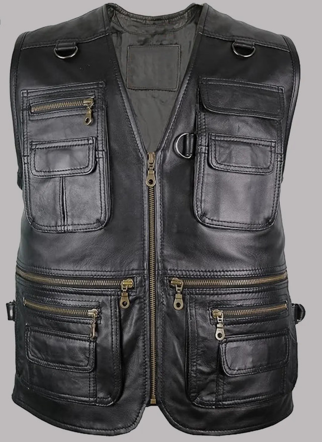 Mencow Leather Biker Vest Multi Pocket Biker Riding Hunting Fishing Utility vest