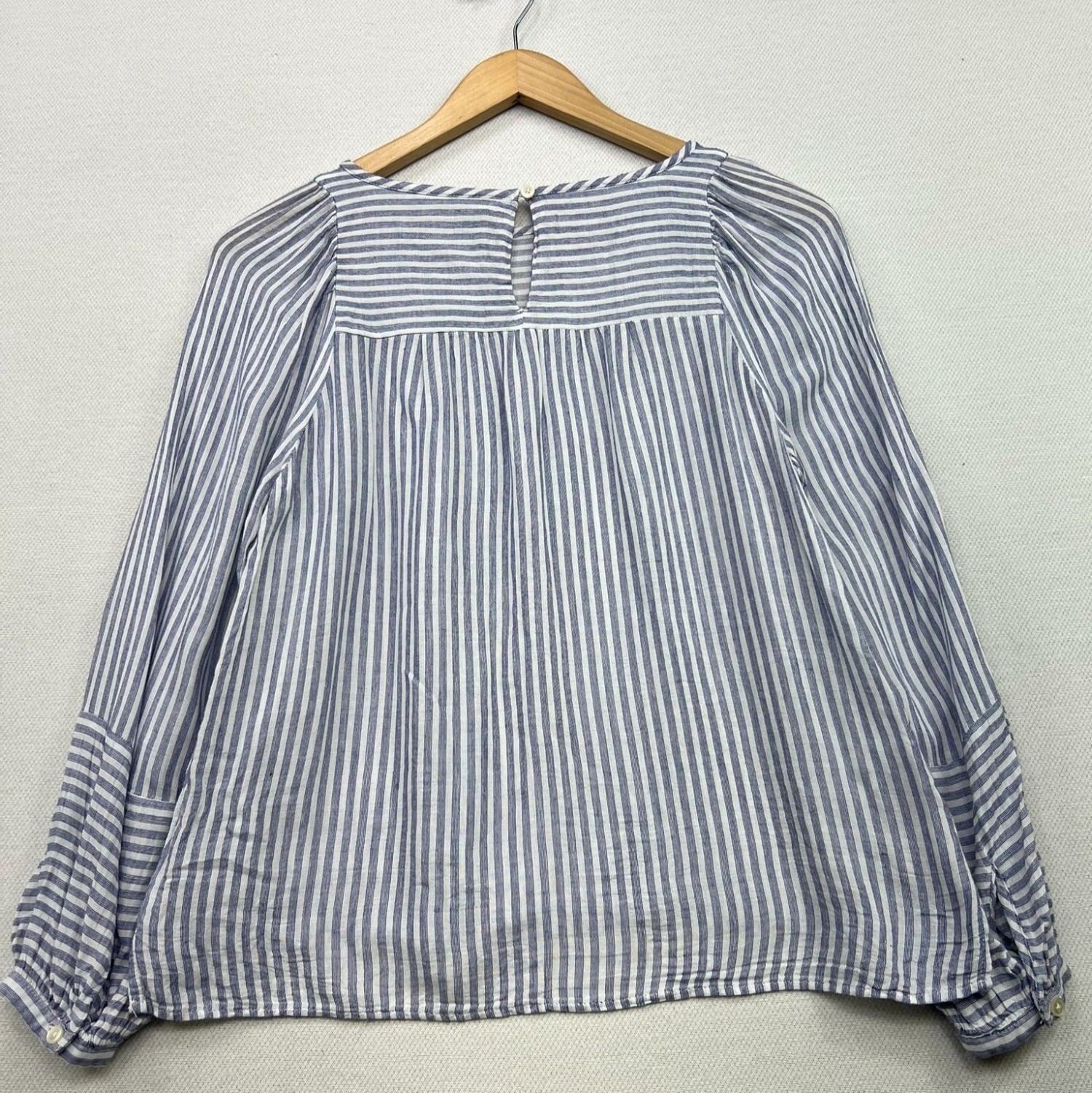 Loft Petites Linen Blend Long Sleeve Blouse Top Womens Size SP Blue Coastal