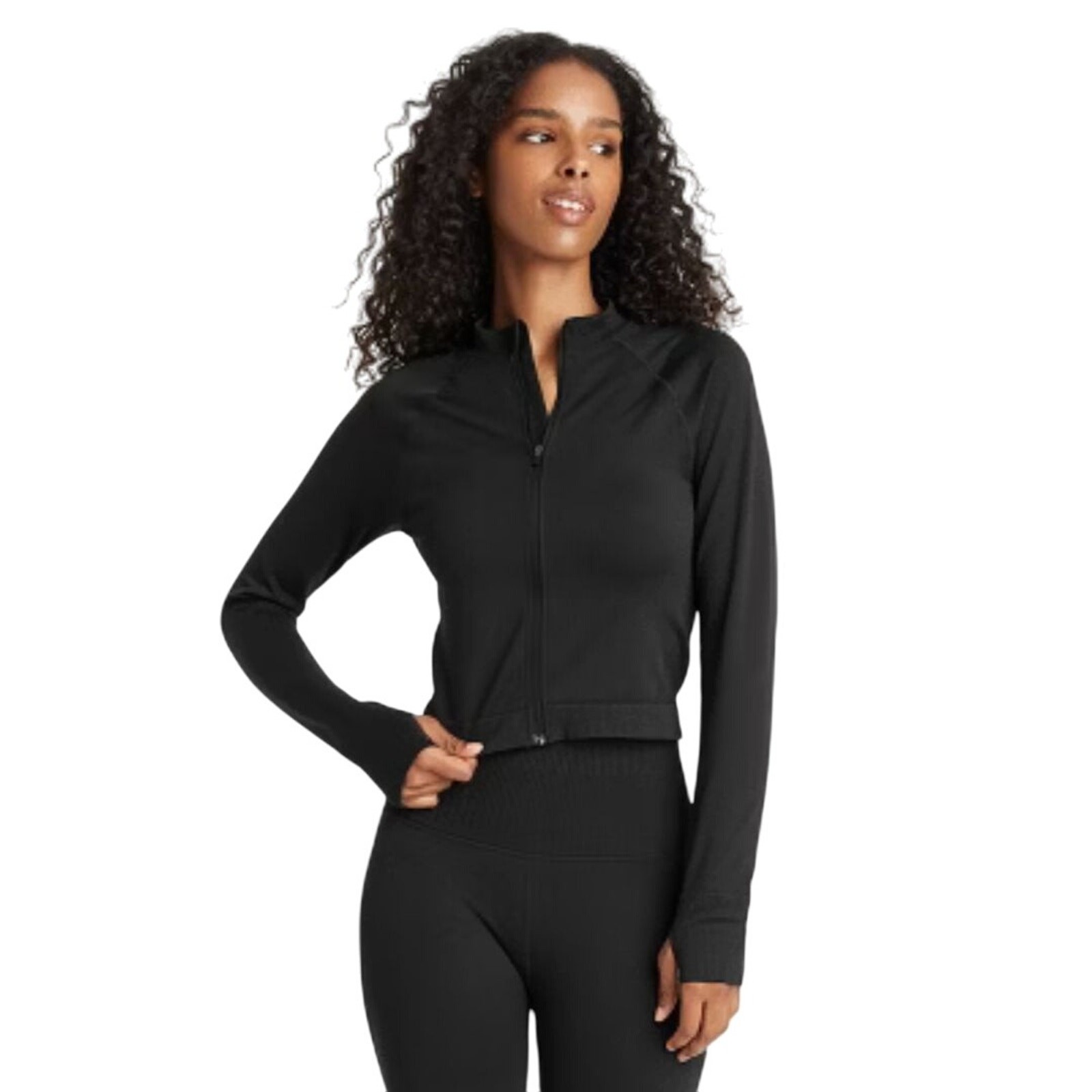 Joylab Women’s Seamless Fitted Full Zip Jacket Black Size XS