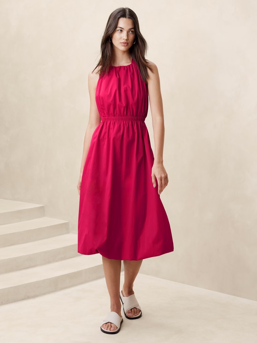 Banana Republic Bubble Hem Sleeveless Taffeta Midi Dress In Maui Rose Size M NWT