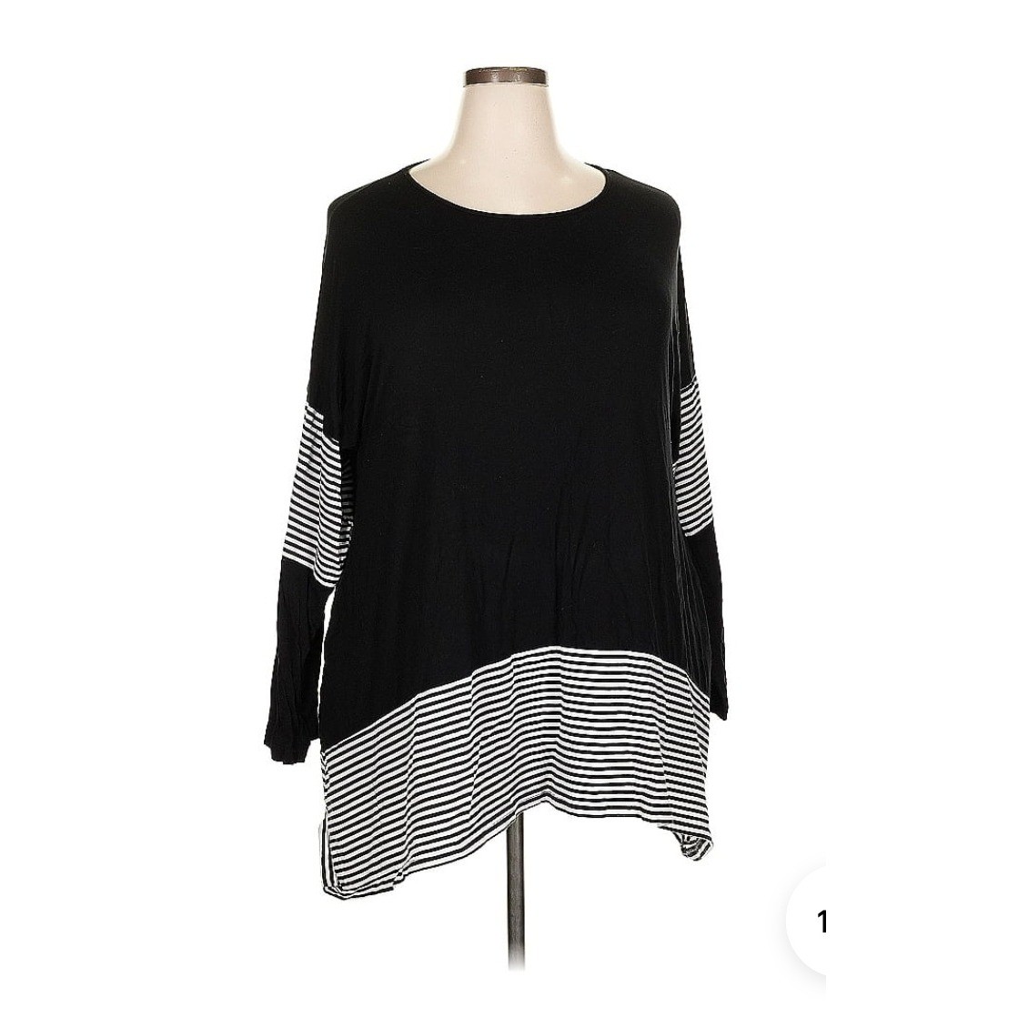 Womens Black White Striped Tunic Top Sz Larg Asymmetrical Long Sleeve Streetwear