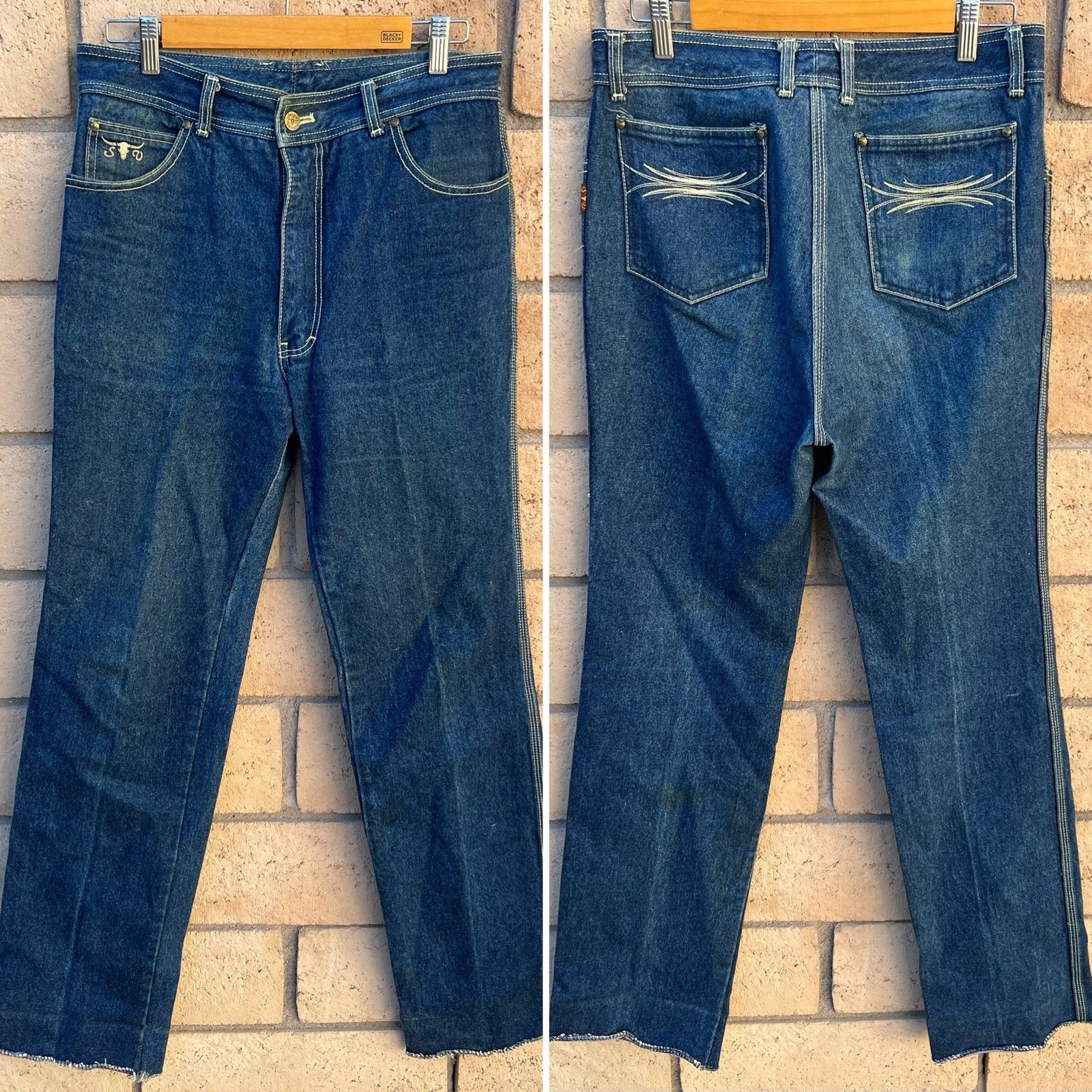 Sergio Valente Jeans Dark Wash Straight Leg Raw Hem YKK Zip 32 X 35 Vintage