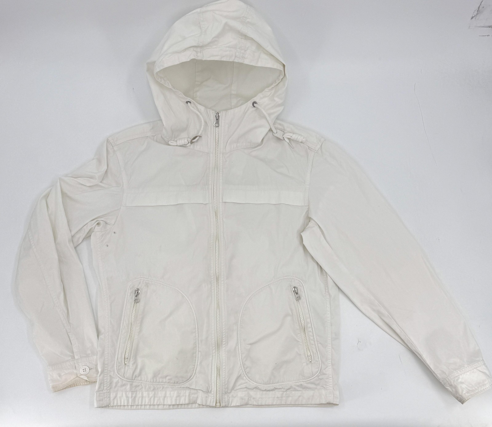 Uniqlo Jacket Womens Medium White Hooded Full Zip Cotton Casual Coat Lightweight