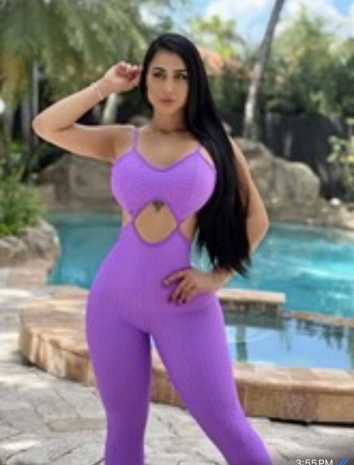Purple Cutout Stretch Knit Jumpsuit One-Piece V-Neck Sleeveless Slim Skinny Sz U