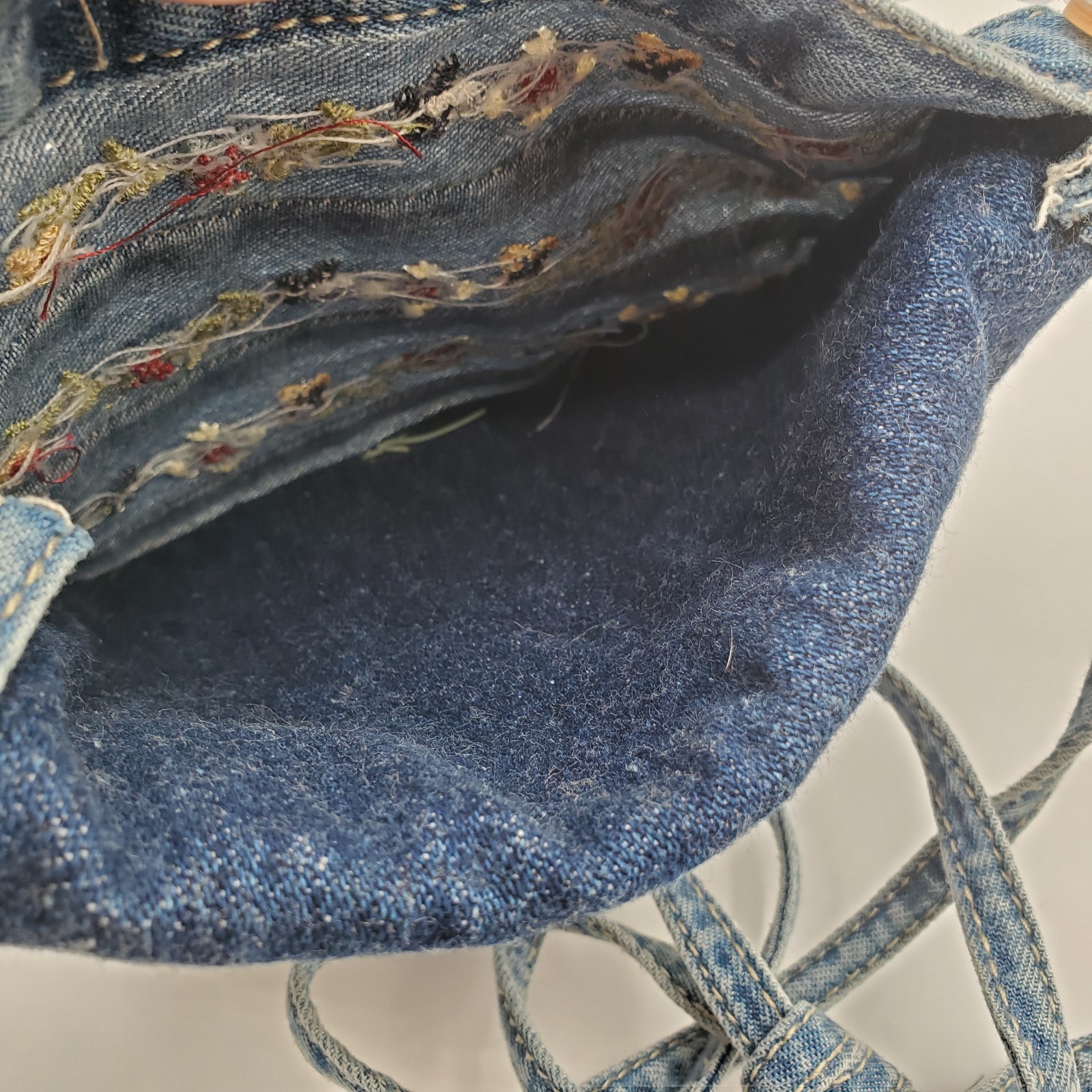 Vintage Handmade Crocheted Denim Shoulder Bag 6.5″ x 6.75″ Floral Pattern VGC