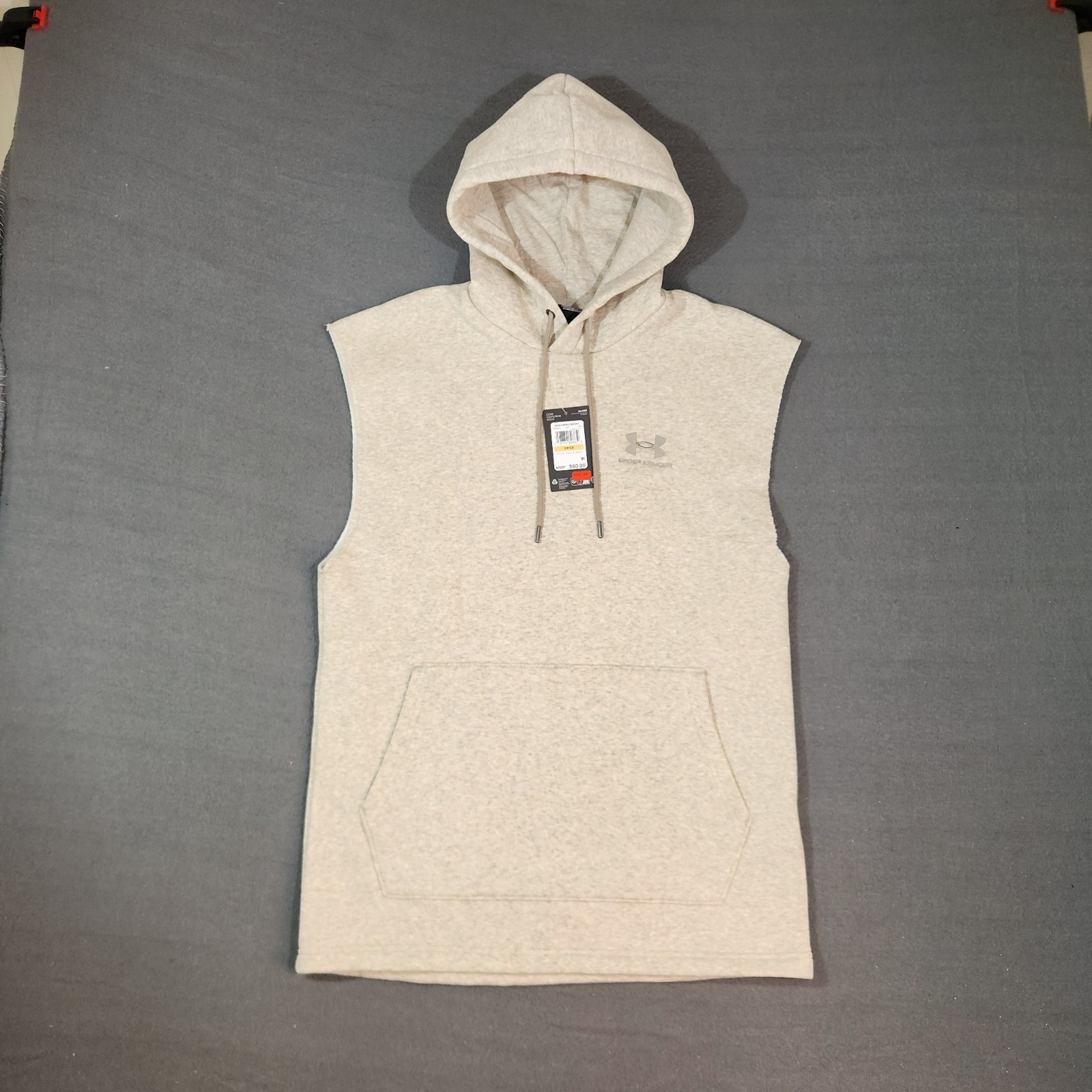 Under Armour Hoodie Mens Small Gray UA Icon Fleece Sleeveless Pullover Gym New