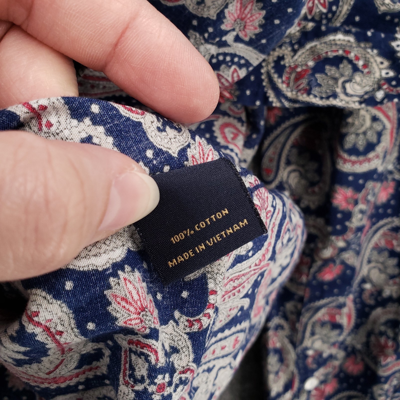 Cremieux Button Up Shirt Mens XL Blue Premium Denim Long Sleeve Paisley Collared