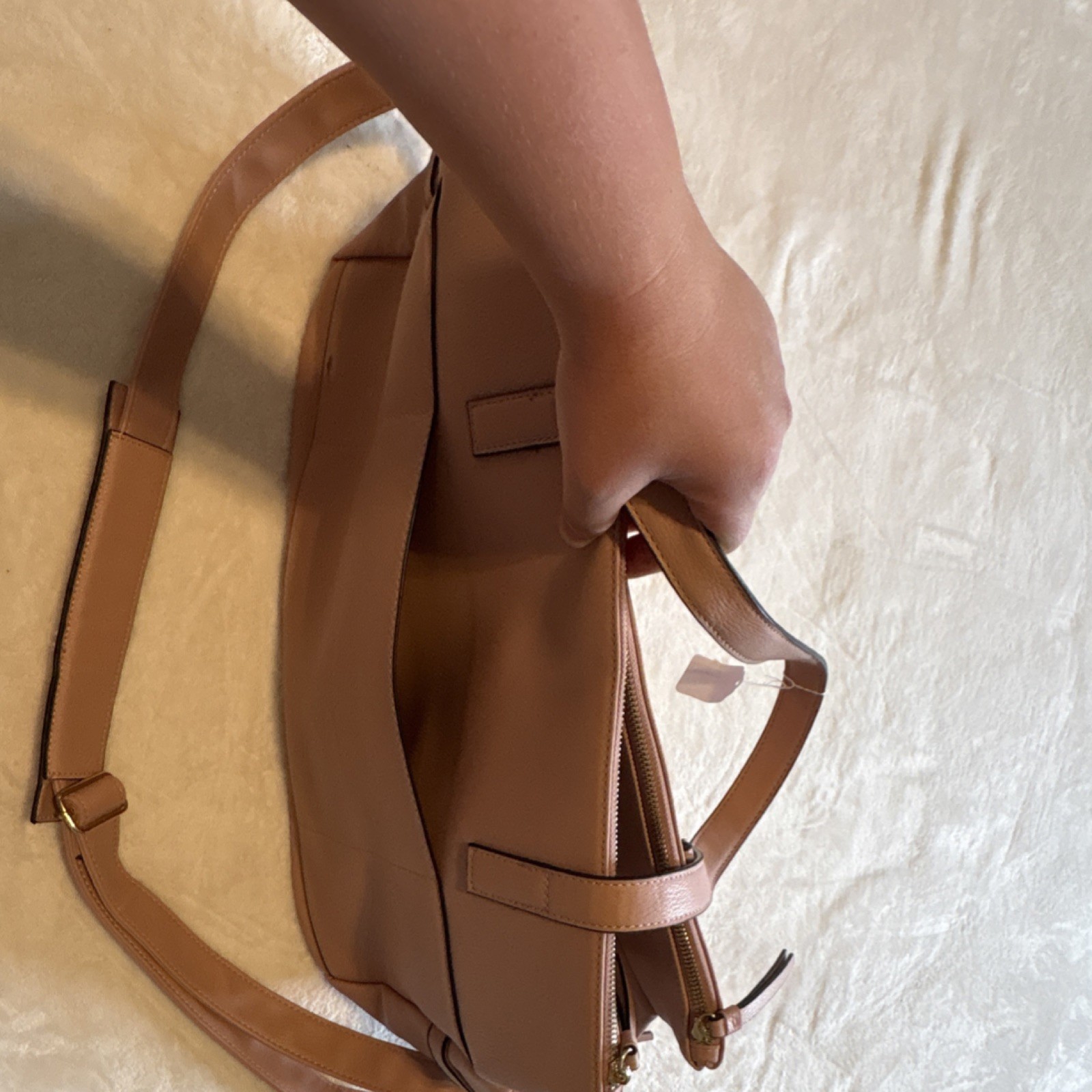 Blush Pink Shoulder Bag Gold Hardware Buckle Accent Zipper Detachable Strap