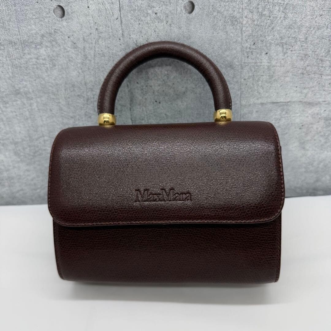 MaxMara Brown Leather 2Way Mini Top Handle Crossbody Flap Bag Italy Gold Logo