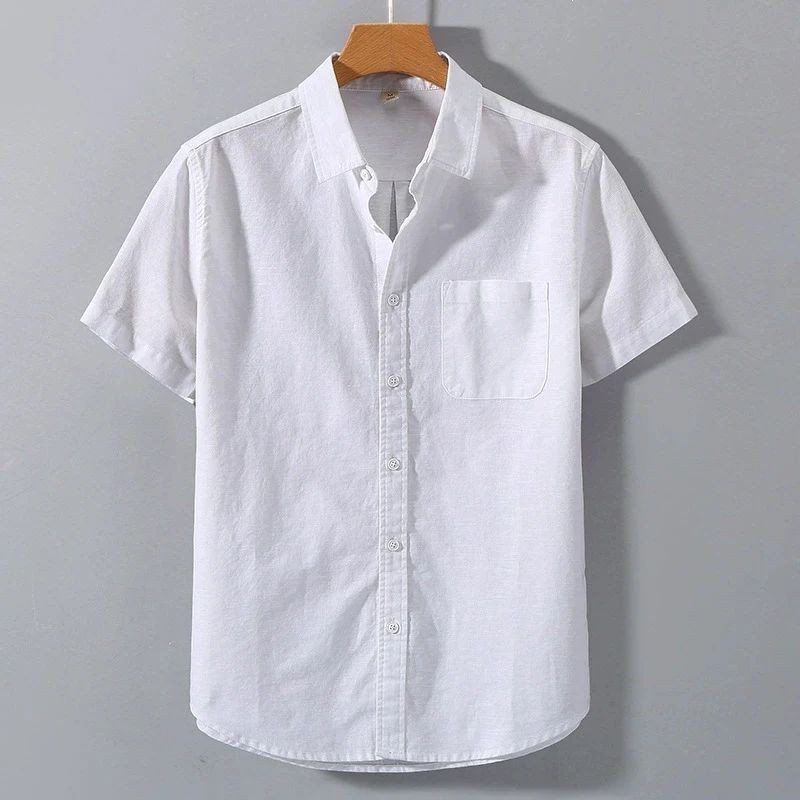 Men’s Cotton Short Sleeve Shirt Solid Casual Summer Button Up
