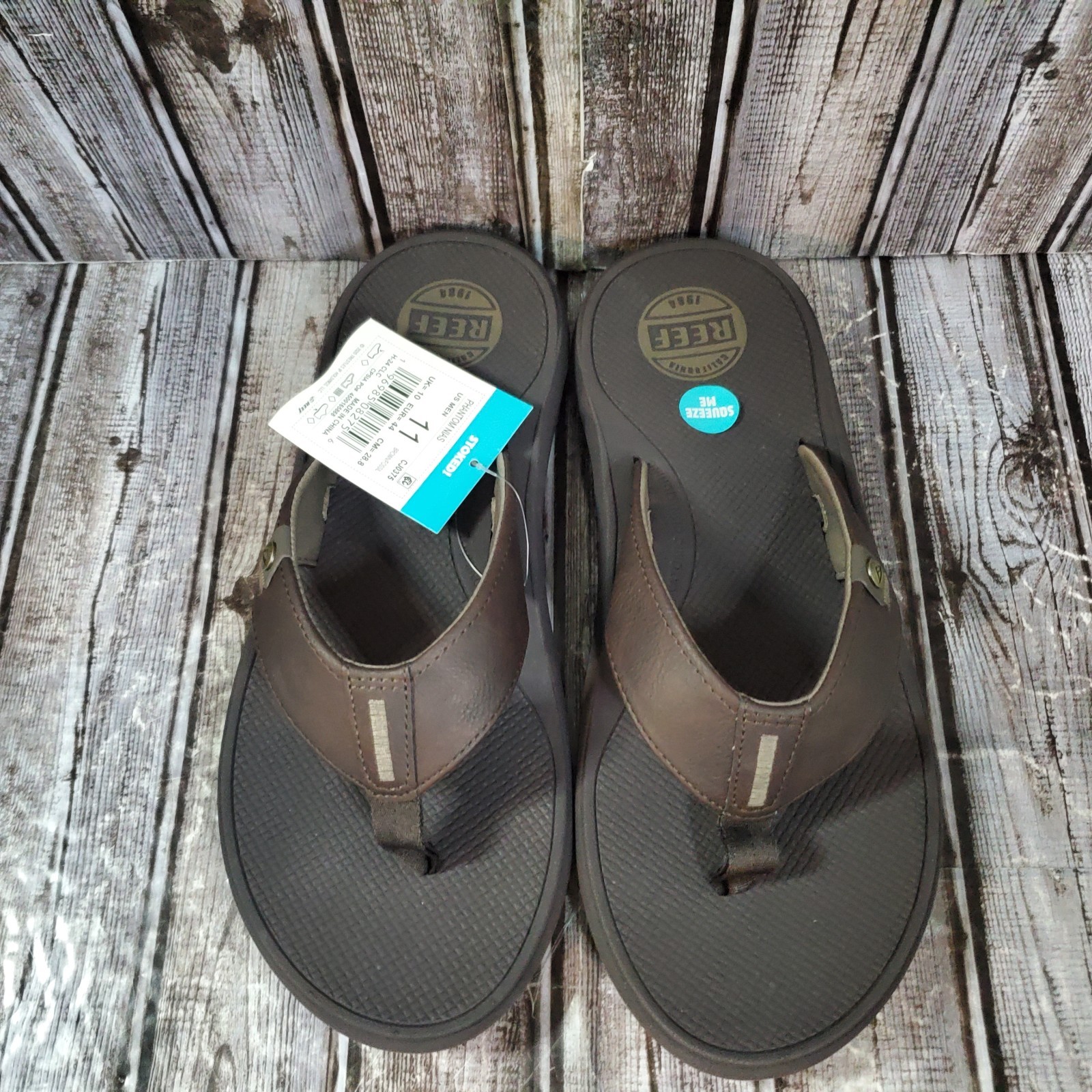 REEF Men’s Phantom Nias Beach Flip Flop Sandals Brown Supported Footbed Size 11