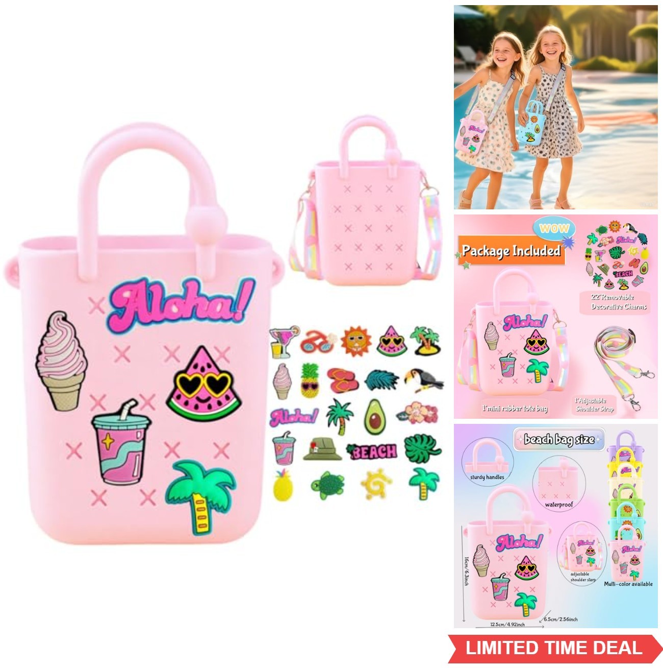 Mini Silicone Tote Bag Rubber Beach Purse Adjustable Strap 22 Charms Waterproof