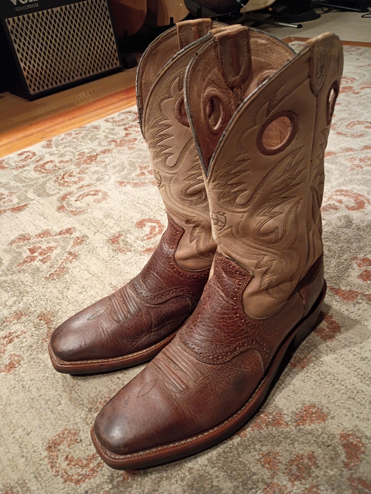 ARIAT ROUGHSTOCK BROWN BULLHIDE LEATHER SQUARE TOE COWBOY BOOTS #34828 MEN’S 13D