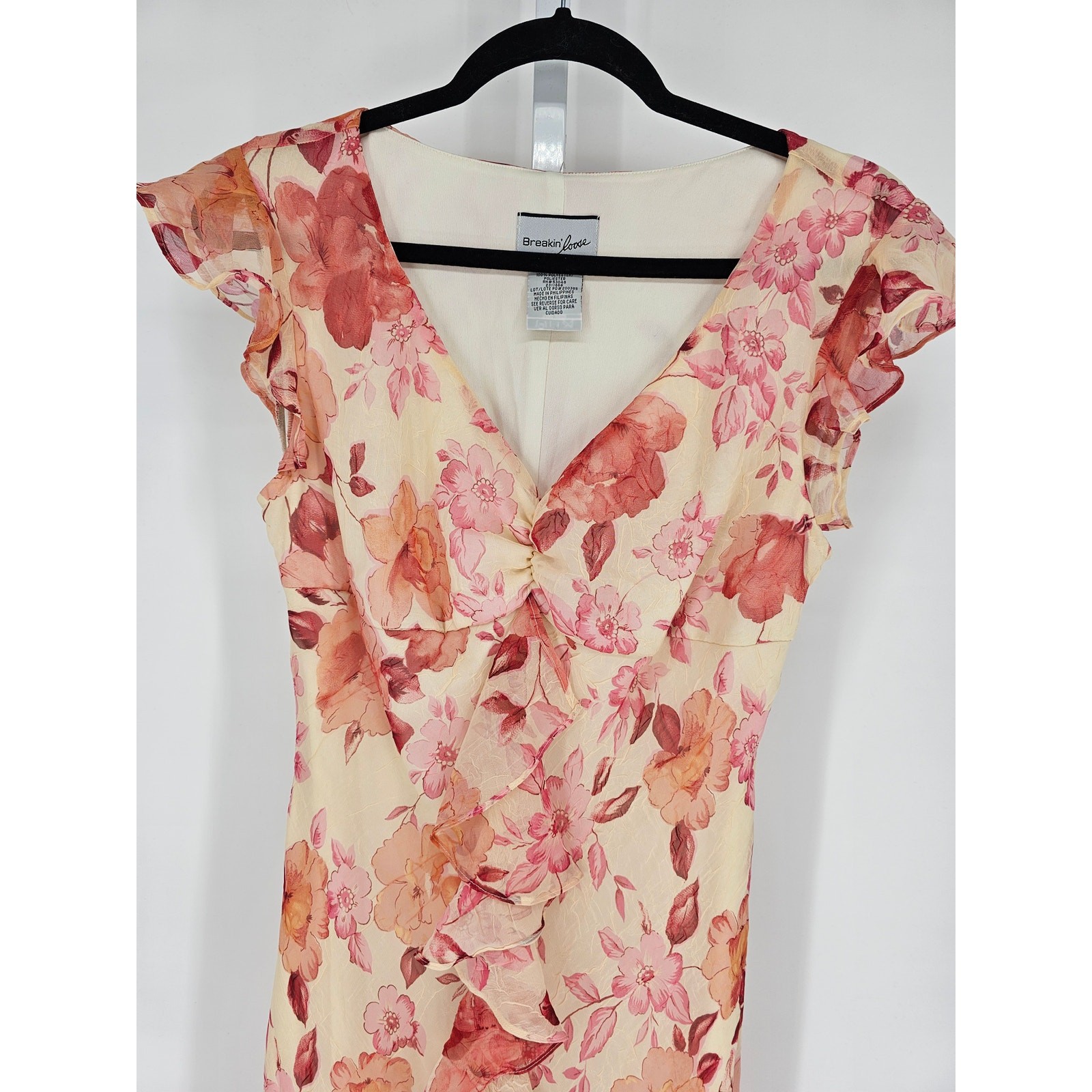 Breakin’ Loose Women’s Pink Floral Polyester V-Neck Fit & Flare Dress Size 11/12