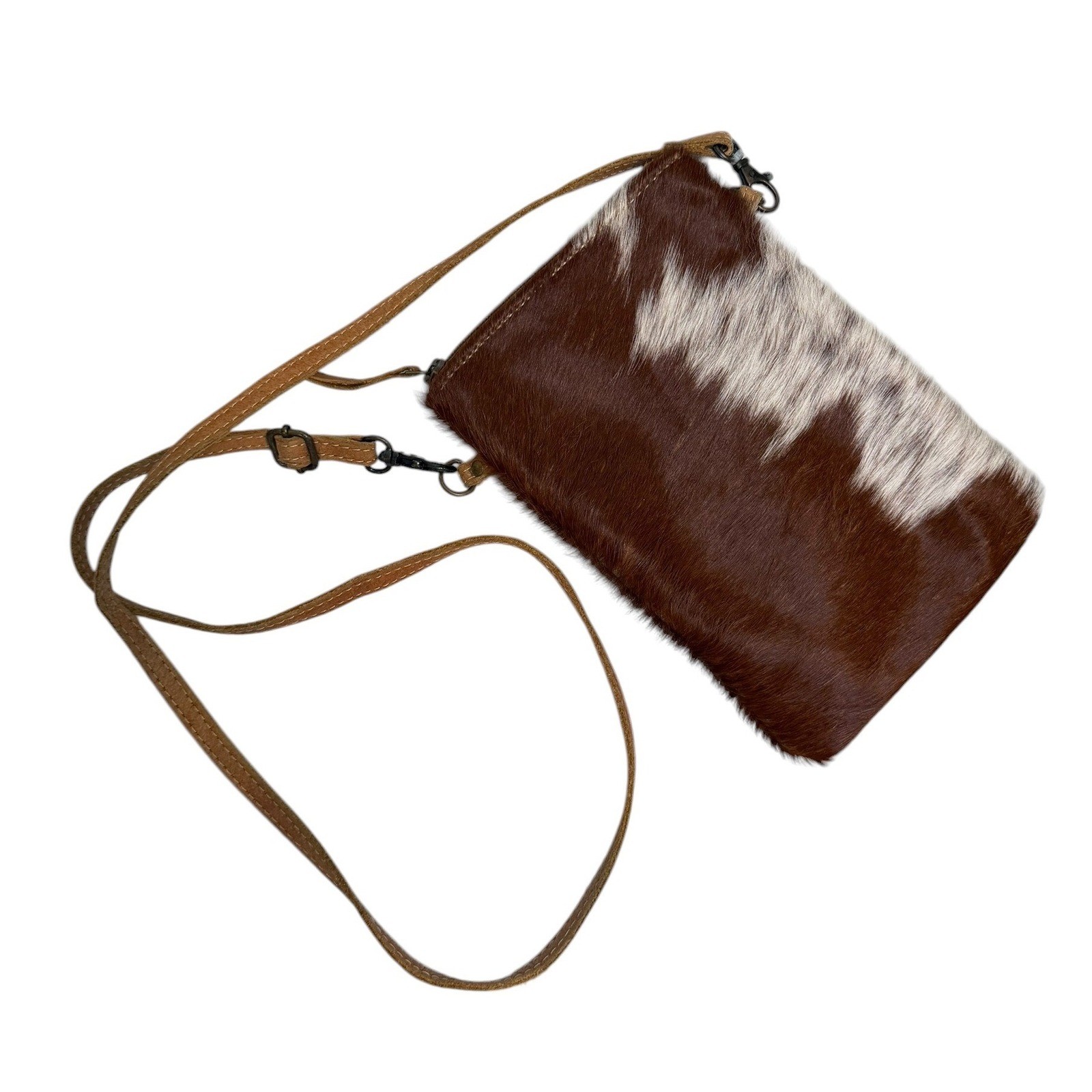 Myra Bag Brown White Cowhide Leather Crossbody Small Messenger Bag Western Boho
