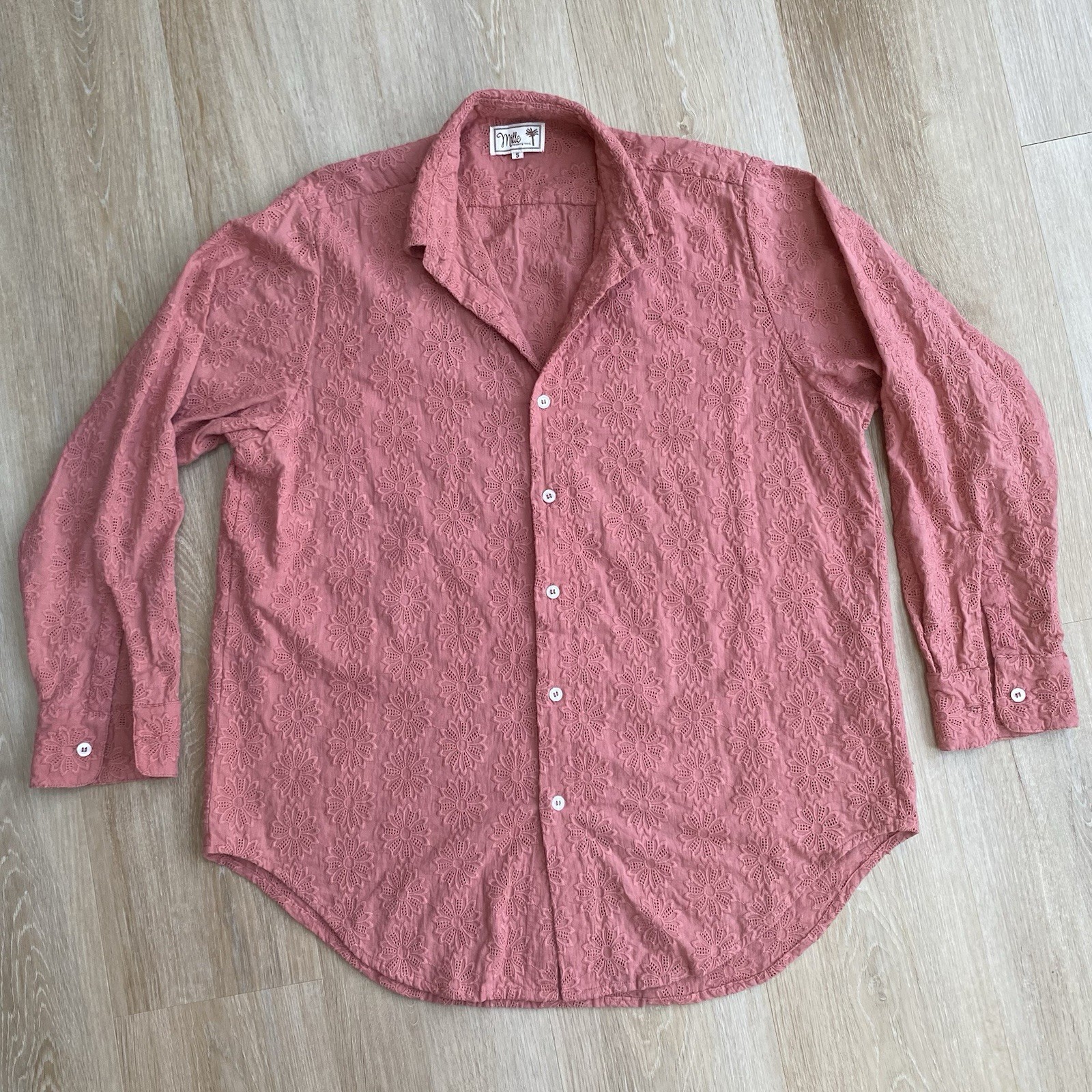 Mille Resort Travel 100% Cotton Button Down Peach Shirt Size S Eyelet Sofia Top