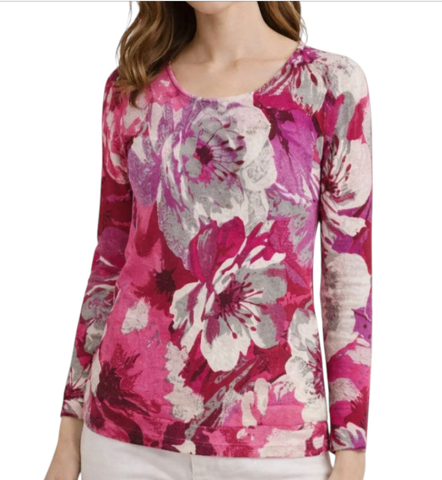 TALBOTS Pure Merino Wool Sweater ABSTRACT FLORAL Pink Purple Gray Beige SIZE M