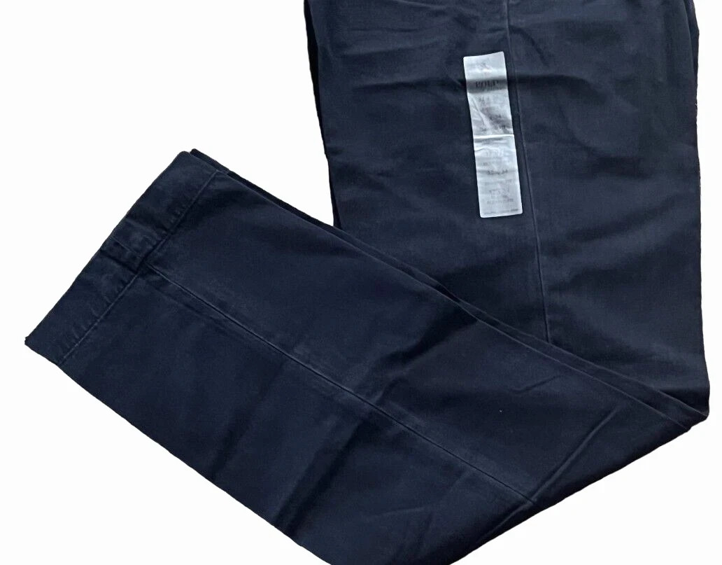 Men Polo Ralph Lauren Logo Chino Classic Fit Pleated Golf Work Pants Navy 32 34