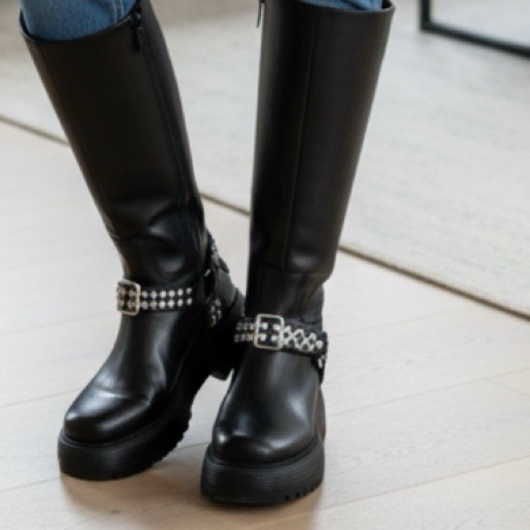 Circus by Sam Edelman Black Studded Knee-High Lug Boots