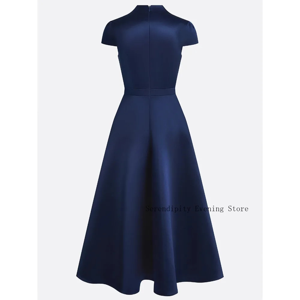 Customized Navy Blue Satin Mother of Birde Dress 2026A-Line Maxi Prom Party Gown