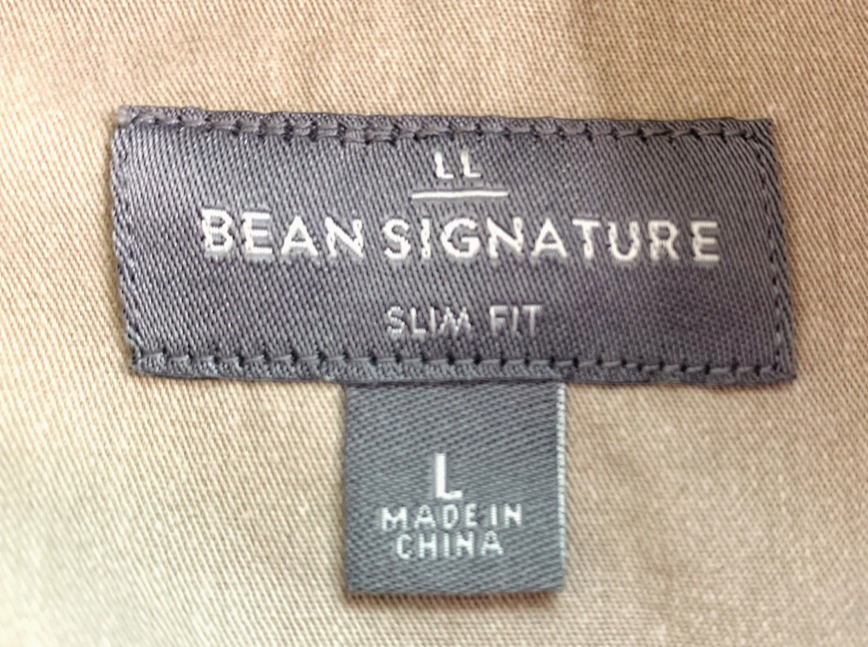 LL Bean Signature Men L Khaki Shirt Work Hunt Quilted Shoulder Slim Fit Safari