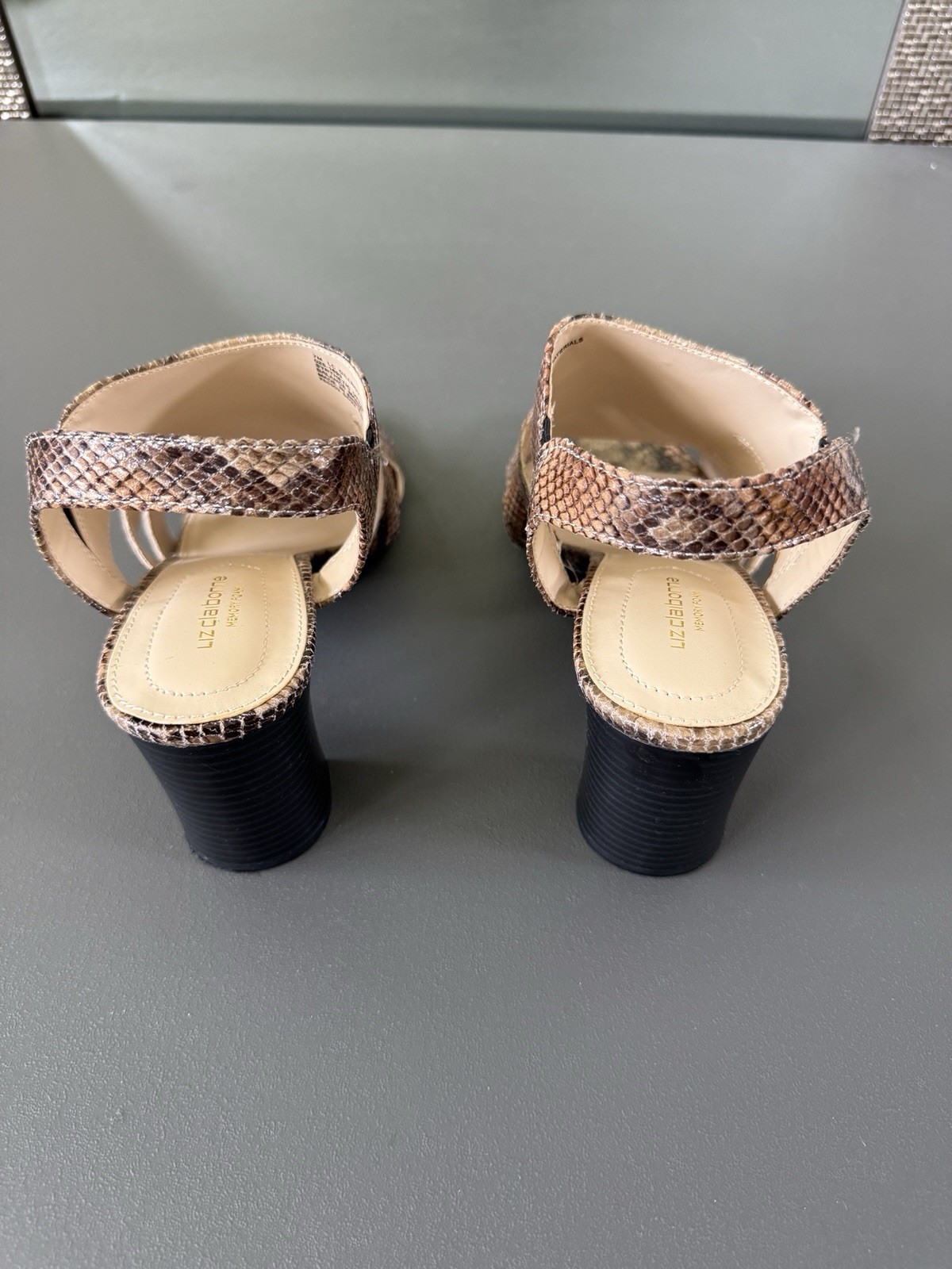 Liz Claiborne Women’s Snakeskin Open Toe Slingback Block Heel Slip-On 7