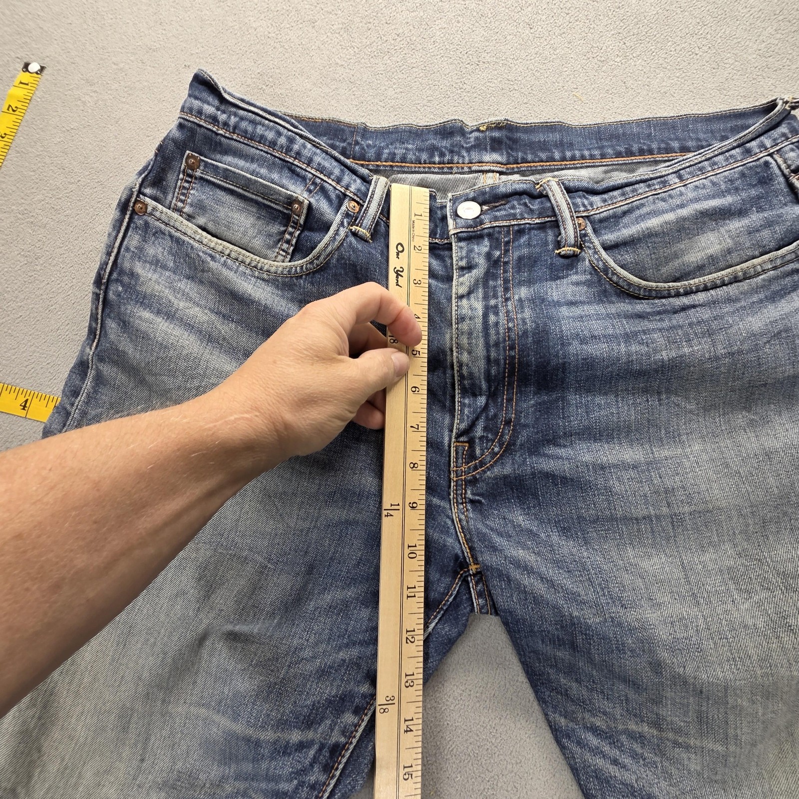 Levis 514 Jeans Mens Blue Selvedge Straight Whiskers Honeycomb Fits 36×34