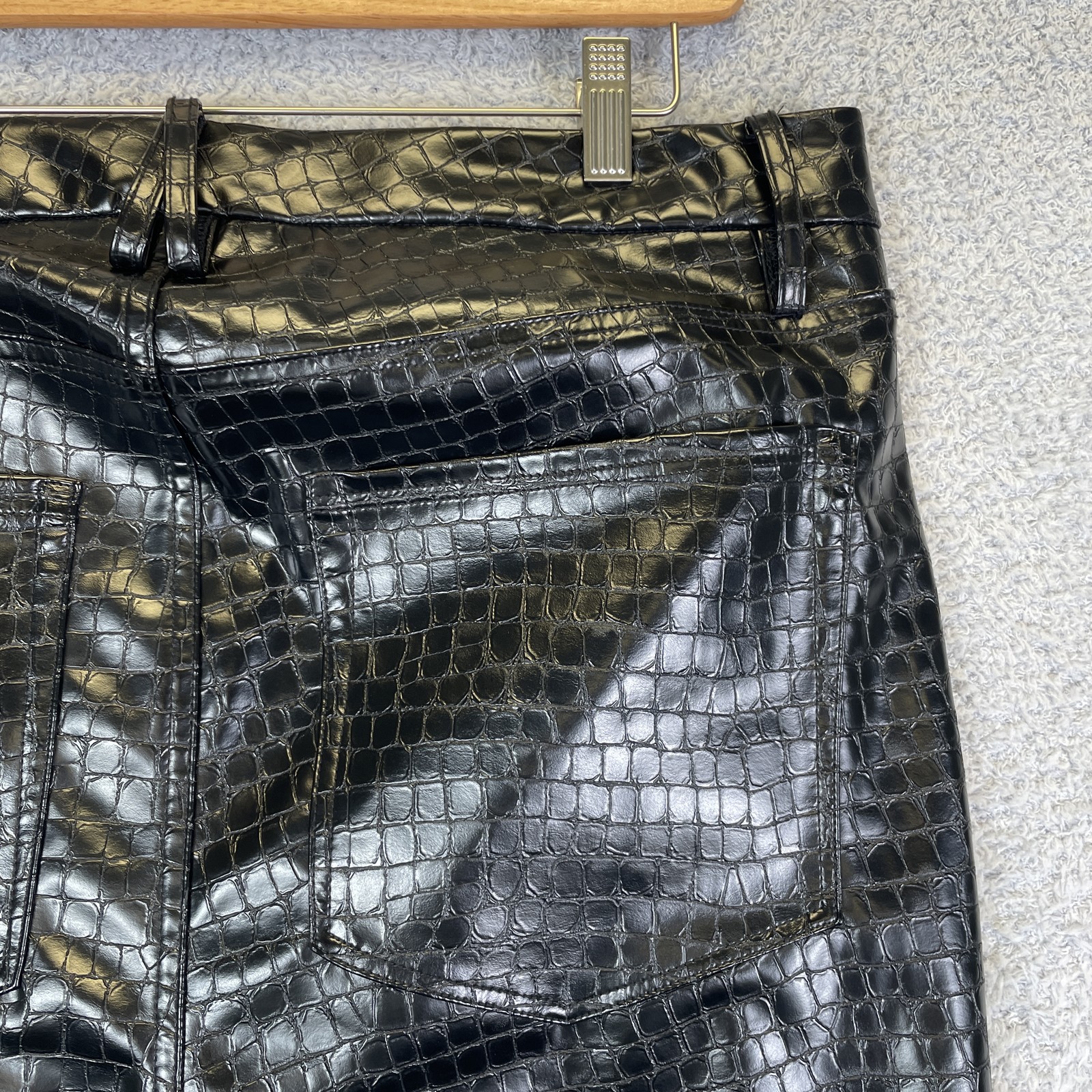 Good American Good Legs Croc Embossed Faux Leather Flare Pants Size 14 Black
